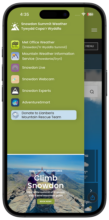 Snowdon Summit Weather app screens